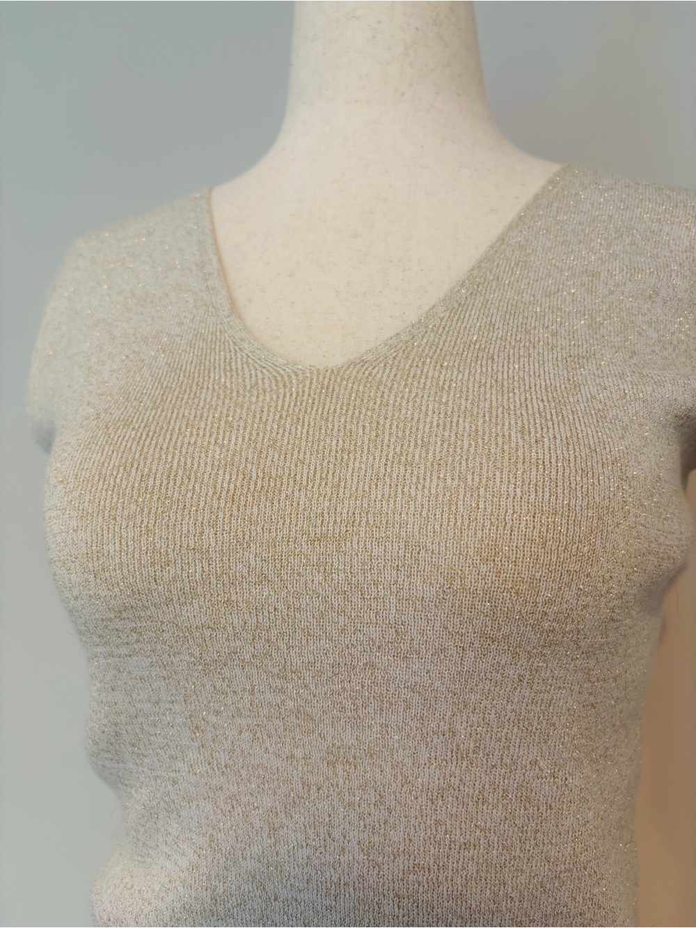 Talbots Metallic Cream V-Neck Knit Top